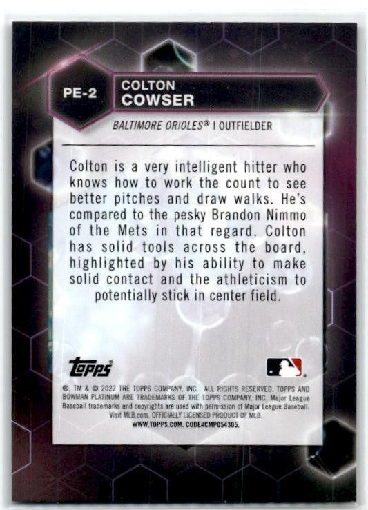 2022 Bowman Platinum #PE-2 Colton Cowser Precious Elements