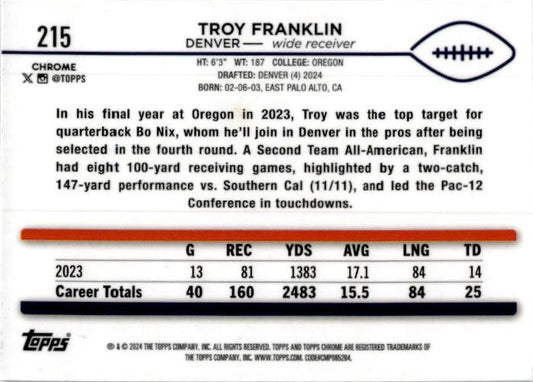 2024 Topps Chrome #215 Troy Franklin Rookie Denver