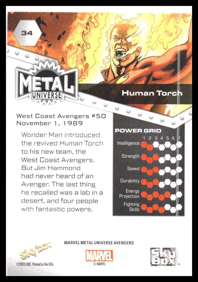 2024 SkyBox Metal Universe Marvel Avengers #34 Human Torch