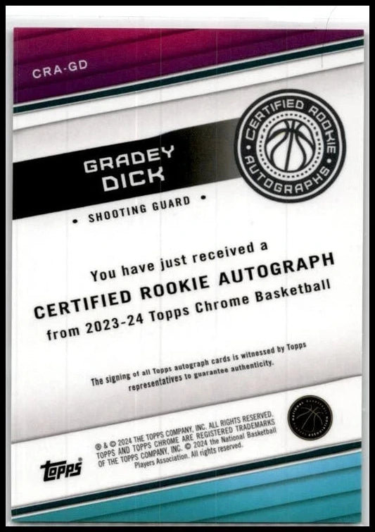 2023-24 Topps Chrome Sapphire Edition Auto Gold #CRA-GD Gradey Dick Auto Raptors