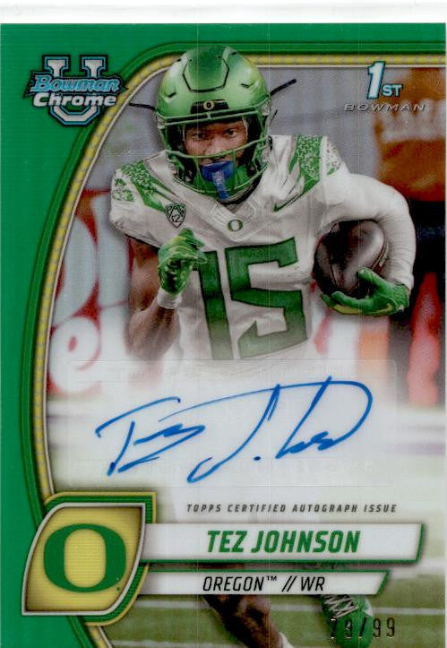 2024 Bowman University Chrome Prospect Auto Green /99 #PA-TJO Tez Johnson Auto