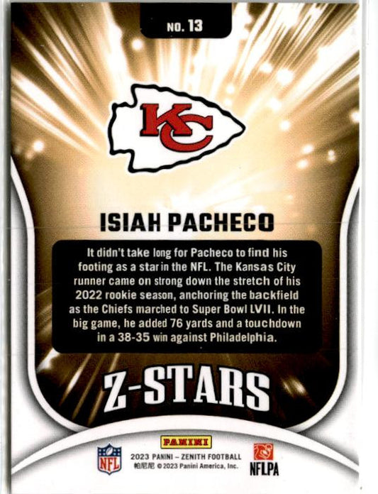 2023 Panini Zenith Z-Stars #13 Isiah Pacheco Kansas City Chiefs