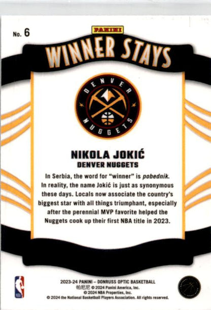 2023-24 Donruss Optic Winner Stays #6 Nikola Jokic Denver Nuggets