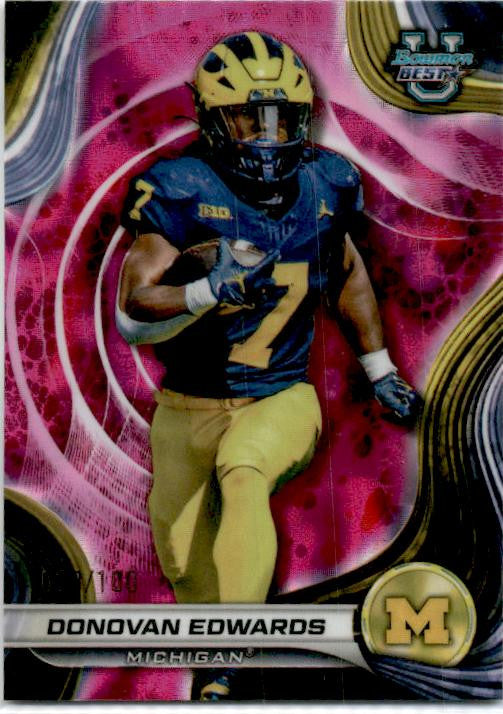 2024 Bowman University Best Pink Lava Refractor #54 Donovan Edwards Wolverine