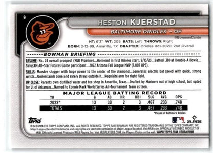 2024 Bowman #9 Heston Kjerstad Baltimore Orioles