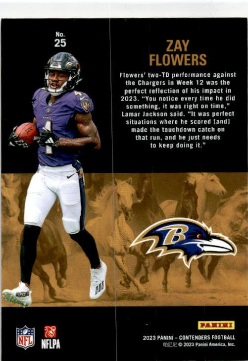 2023 Panini Contenders Rookie Stallions #25 Zay Flowers Baltimore Ravens