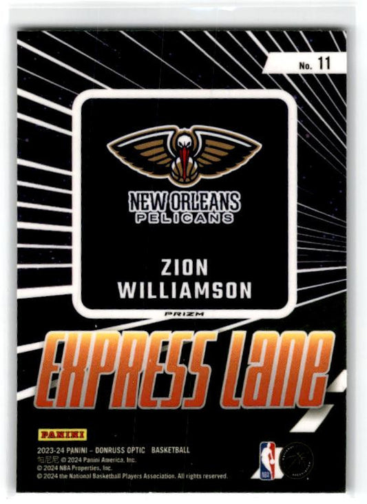 2023-24 Donruss Optic #11 Zion Williamson Express Lane Purple
