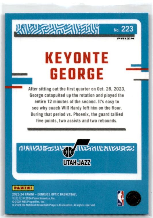 2023-24 Donruss Optic Purple #223 Keyonte George Rookie Utah Jazz