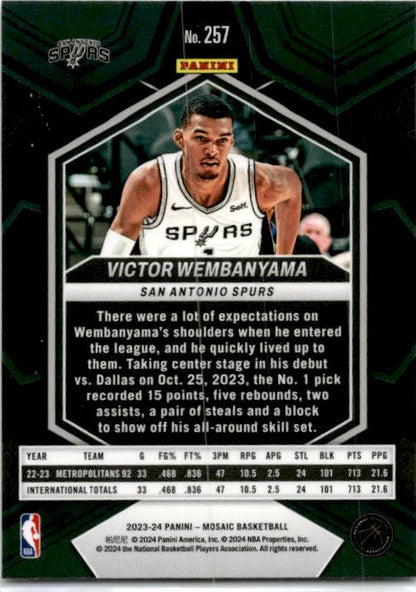2023-24 Panini Mosaic #257 Victor Wembanyama San Antonio Spurs