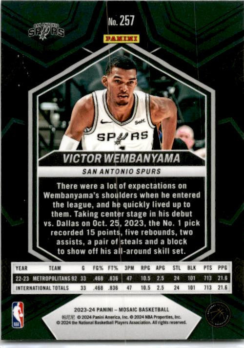 2023-24 Panini Mosaic #257 Victor Wembanyama San Antonio Spurs