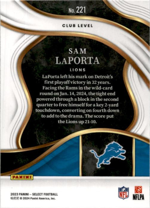 2023 Panini Select #221 Sam LaPorta Rookie Detroit Lions