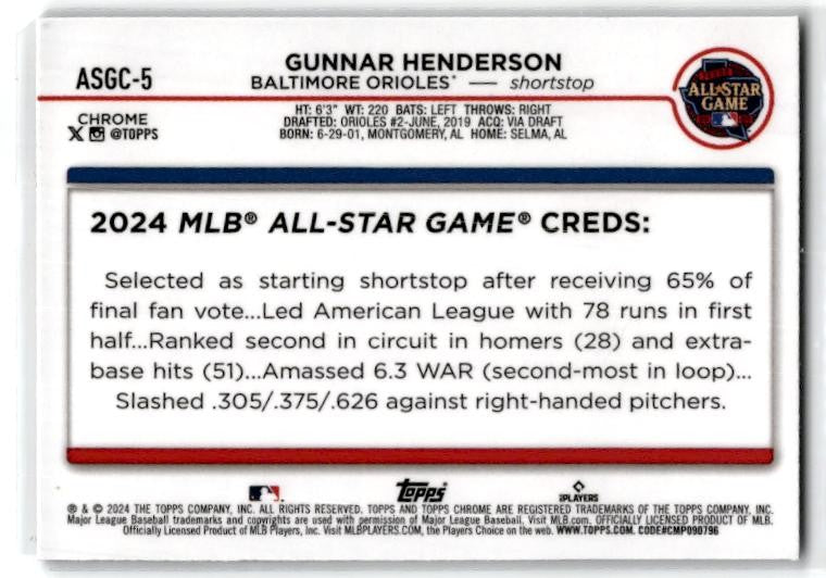 2024 Topps Chrome Update 2024 All Star Game #ASGC-5 Gunnar Henderson Orioles