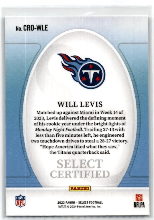 2023 Panini Select Select Certified Rookies #CRO-WLE Will Levis Tennessee Titans