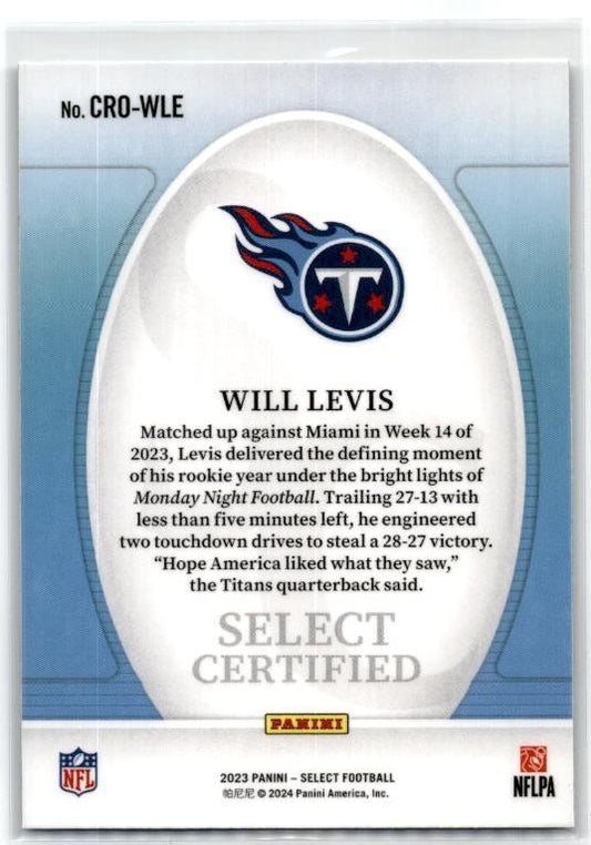 2023 Panini Select Select Certified Rookies #CRO-WLE Will Levis Tennessee Titans