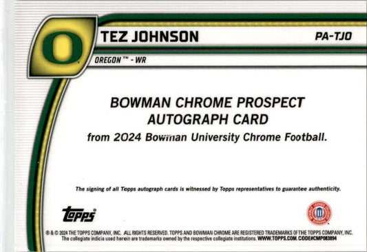 2024 Bowman University Chrome Prospect Auto Green /99 #PA-TJO Tez Johnson Auto
