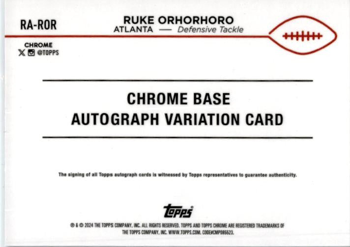 2024 Topps Chrome Blue /150 #RA-ROR Ruke Orhorhoro Rookie Atlanta
