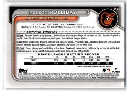 2023 Bowman #BP-47 Jackson Holliday Baltimore Orioles