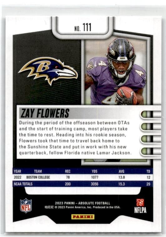 2023 Panini Absolute #111 Zay Flowers Rookie Baltimore Ravens