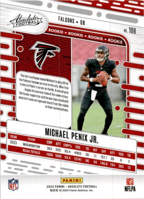 2024 Panini Absolute #108 Michael Penix Jr. Rookie Atlanta Falcons