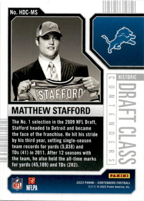 2023 Panini Contenders Historic Draft Class #HDC-MS Matthew Stafford Lions