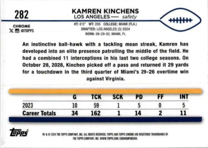 2024 Topps Chrome #282 Kamren Kinchens Rams