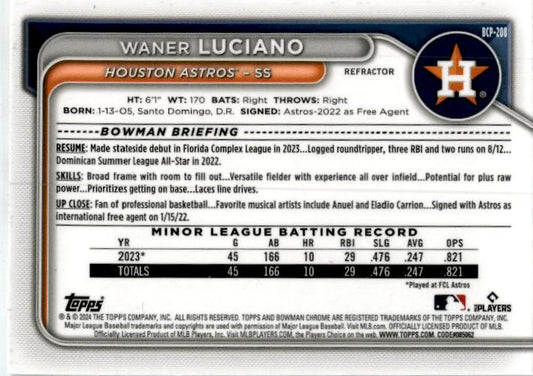 2024 Bowman Chrome Prospects Refractors #BCP-208 Waner Luciano Astros