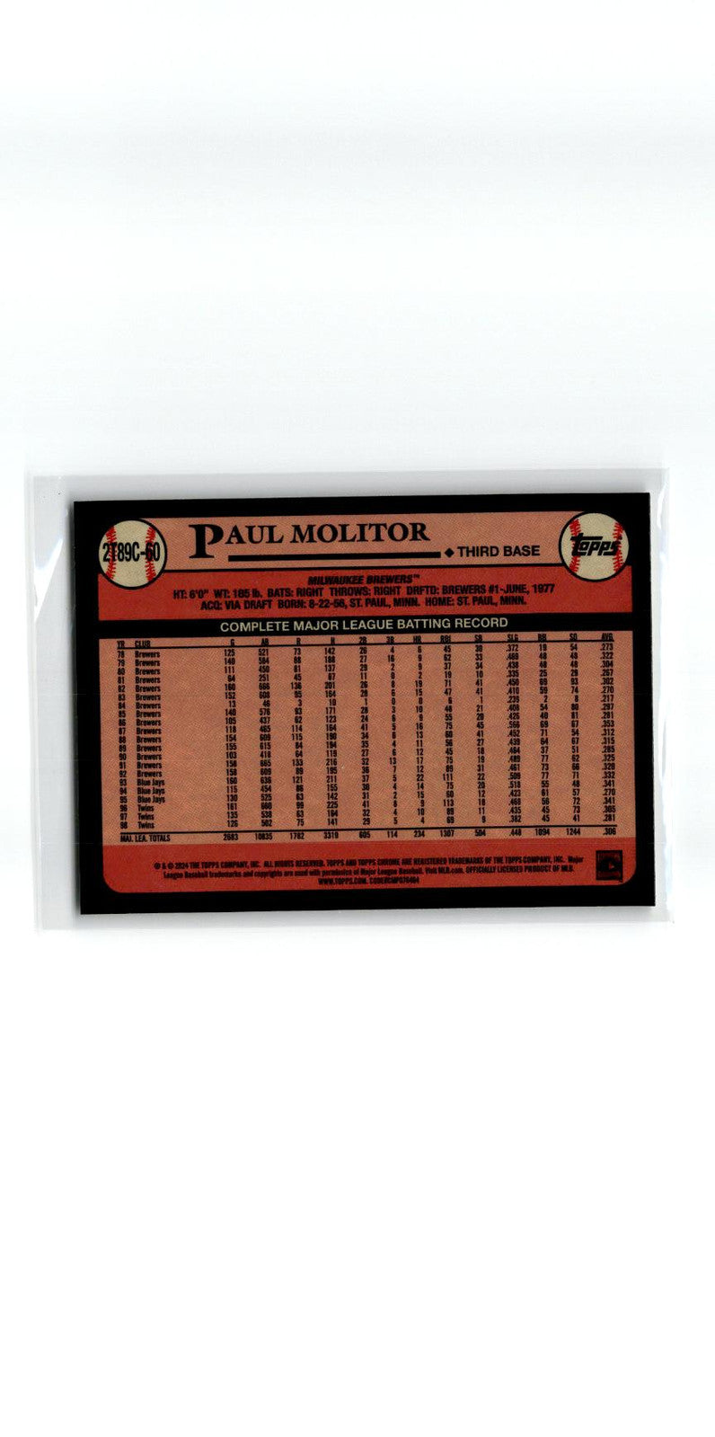 2024 Topps 1989 Topps 35th Anniversary Chrome #2T89C-60 Paul Molitor Brewers