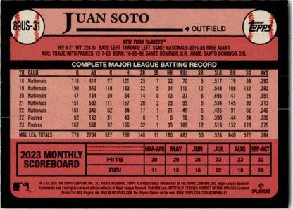2024 Topps Update 1989 Topps 35th Anniversary #89US-31 Juan Soto Yankees