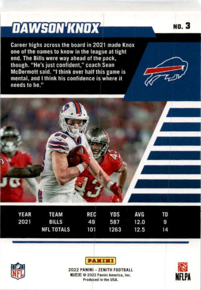 2022 Zenith Red Zone #3 Dawson Knox Buffalo Bills