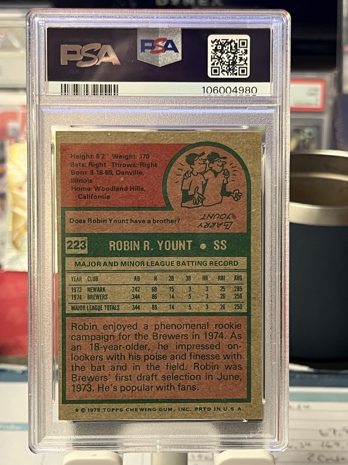1975 TOPPS #223 ROBIN YOUNT RC PSA 7 NM Milwaukee Brewers
