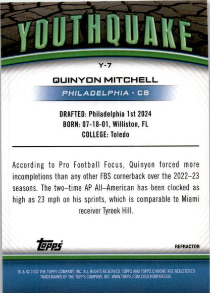 2024 Topps Chrome Refractor Youthquake #Y-7 Quinyon Mitchell Rookie Philadelphia