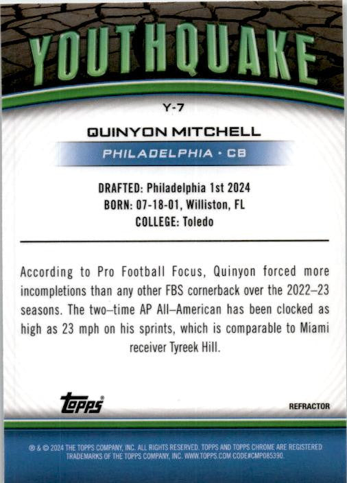 2024 Topps Chrome Refractor Youthquake #Y-7 Quinyon Mitchell Rookie Philadelphia