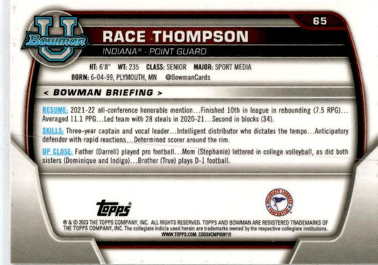 2022-23 Bowman University Chrome Pink #65 Race Thompson Indiana Hoosiers