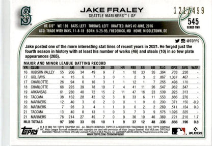 2022 Topps Green Foilboard #545 Jake Fraley #/499 Seattle Mariners