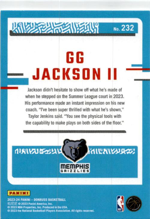 2023-24 Donruss #232 GG Jackson II Rookie Memphis Grizzlies