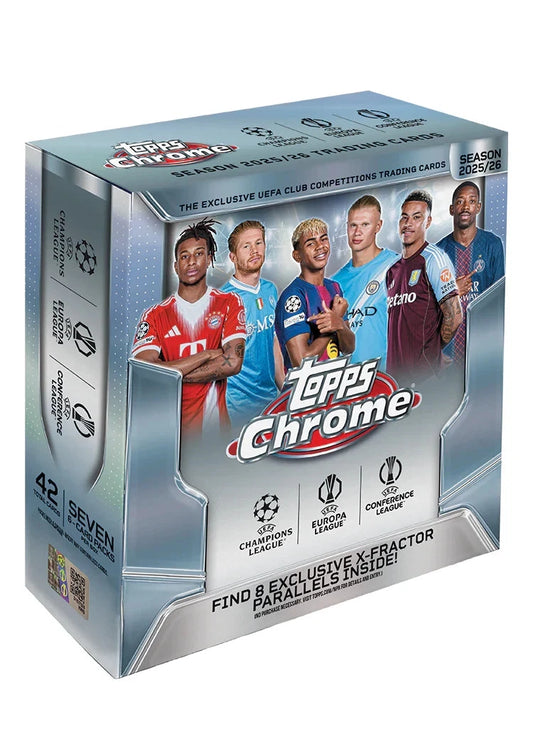 2025-26 Topps UEFA Club Competitions Chrome Soccer Mega 20-Box Case