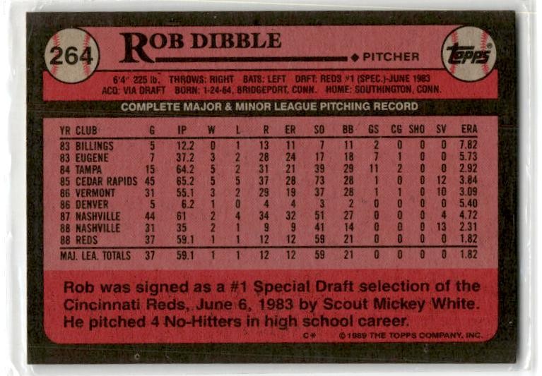1989 Topps #264 Rob Dibble Rookie Cincinnati Reds