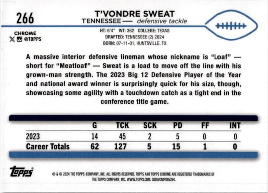 2024 Topps Chorme Pink #266 T'Vondre Sweat Rookie Tennessee