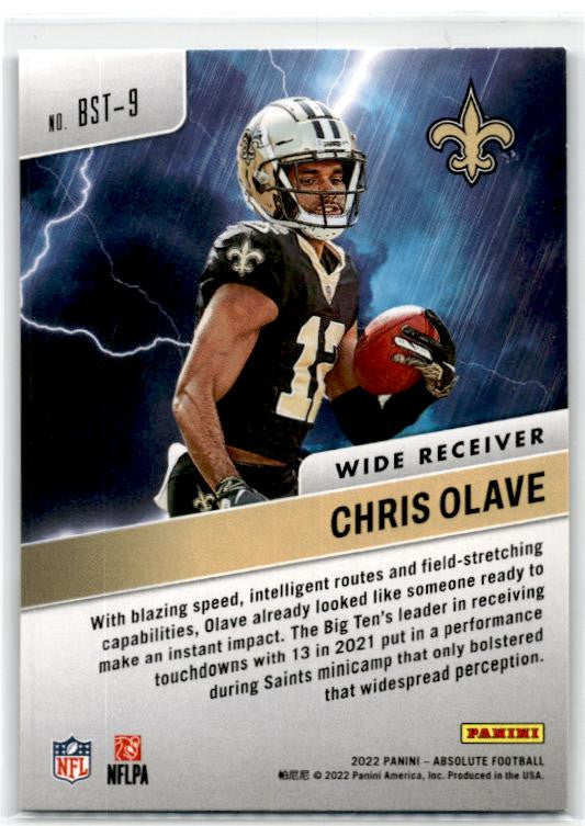 2022 Panini Absolute By Storm #BST-9 Chris Olave New Orleans Saints