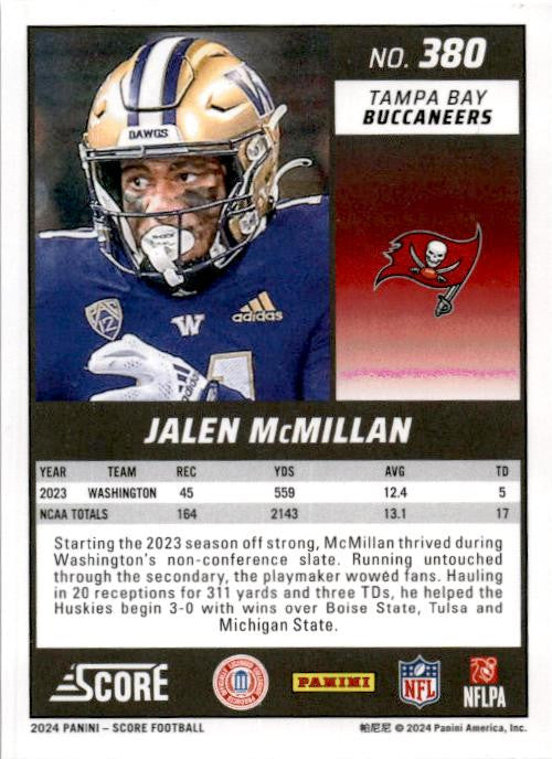 2024 Score Purple #380 Jalen McMillan Rookie Tampa Bay Buccaneers