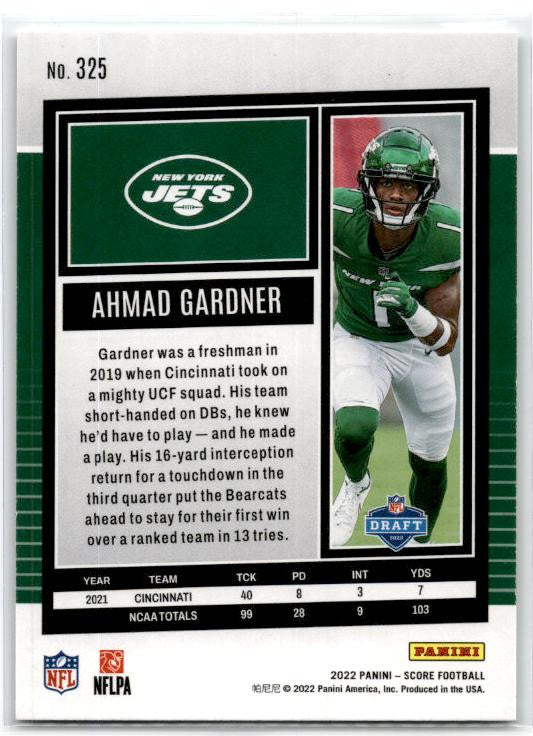 2022 Score #325 Ahmad Gardner Rookie New York Jets