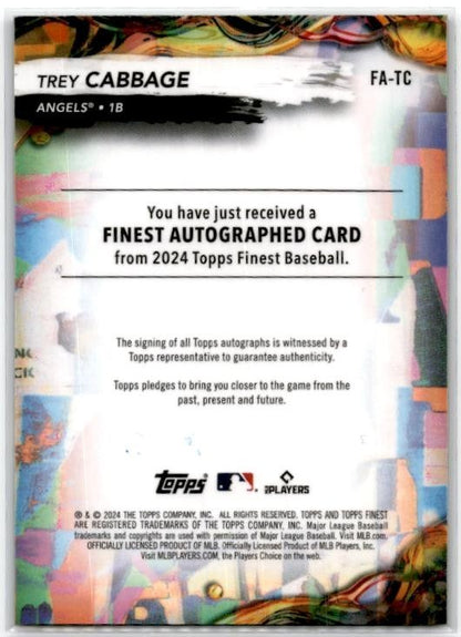 2024 Finest Purple Refractors #FA-TC Trey Cabbage Auto Los Angeles Angels