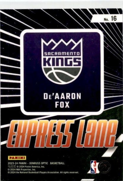 2023-24 Donruss Optic Express Lane Holo #16 De'Aaron Fox Sacramento Kings