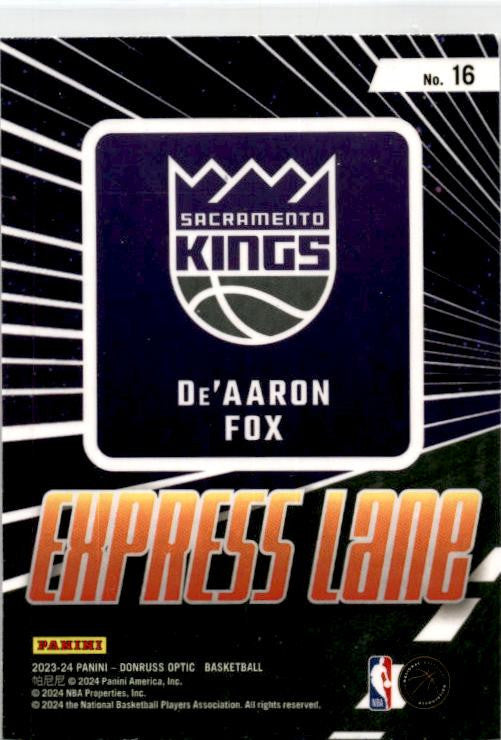 2023-24 Donruss Optic Express Lane Holo #16 De'Aaron Fox Sacramento Kings