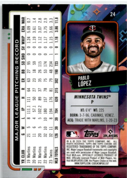 2024 Topps Chrome Cosmic #24 Pablo López Minnesota Twins