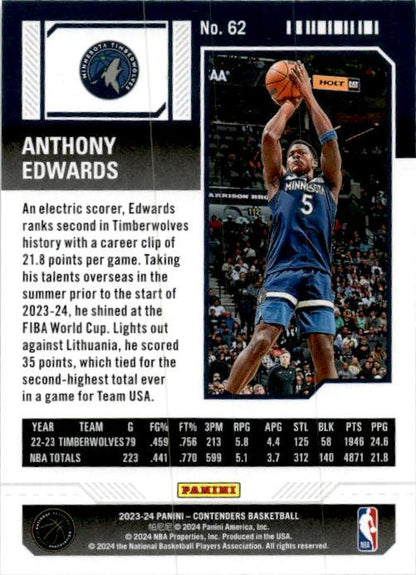 2023-24 Panini Contenders #62 Anthony Edwards Minnesota Timberwolves