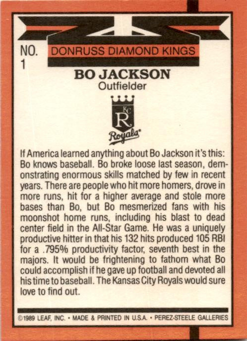 1990 Donruss #1 Bo Jackson Kansas City Royals