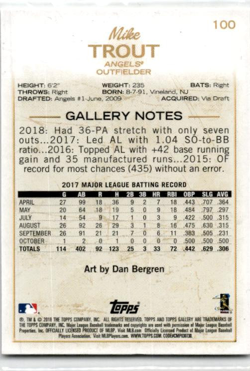 2018 Topps Gallery #100 Mike Trout