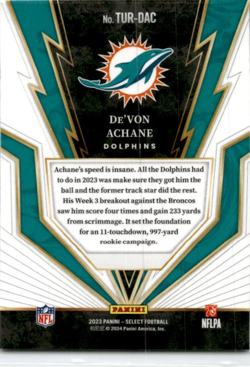 2023 Panini Select Turbocharged #TUR-DAC De'Von Achane Miami Dolphins