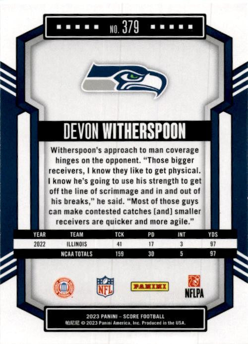2023 Score #379 Devon Witherspoon Rookie Seattle Seahawks